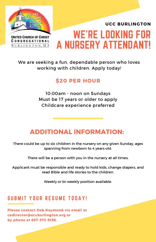 UCC Burlington Nursery Job Posting